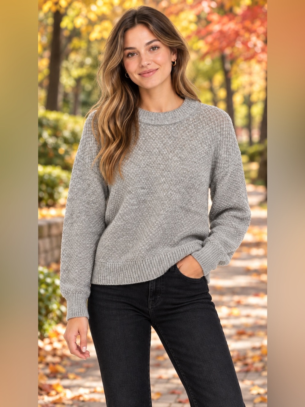 Quince Heather Gray Textured Crewneck Sweater
